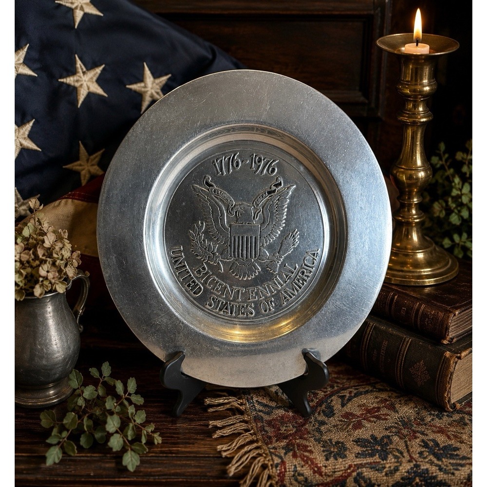 Vintage Wilton Bicentennial Pewter Plate 12" 1776–1976 USA Eagle